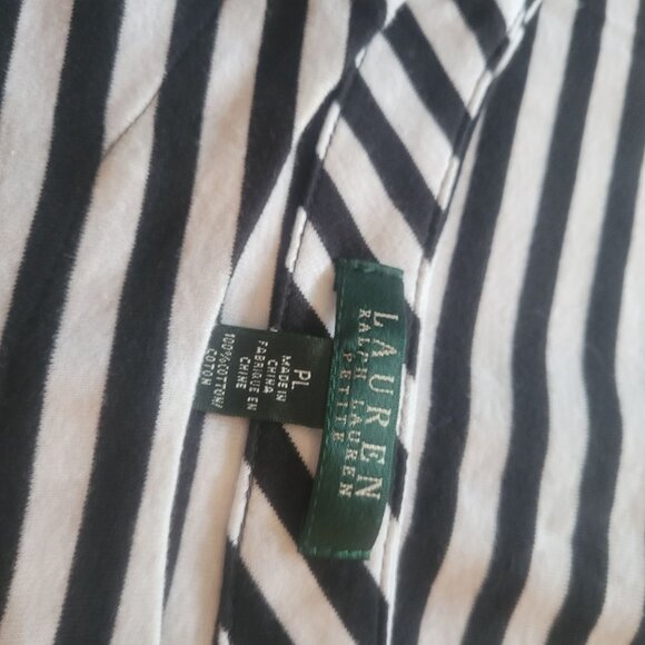 Lauren Ralph Lauren Black & White Striped Cap Sleeve Top Size PL - Picture 3 of 4